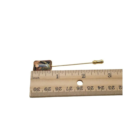 Vintage Cloisonne Floral Stick Pin With Gold Tone Rectangular Design - Picture 5 of 5